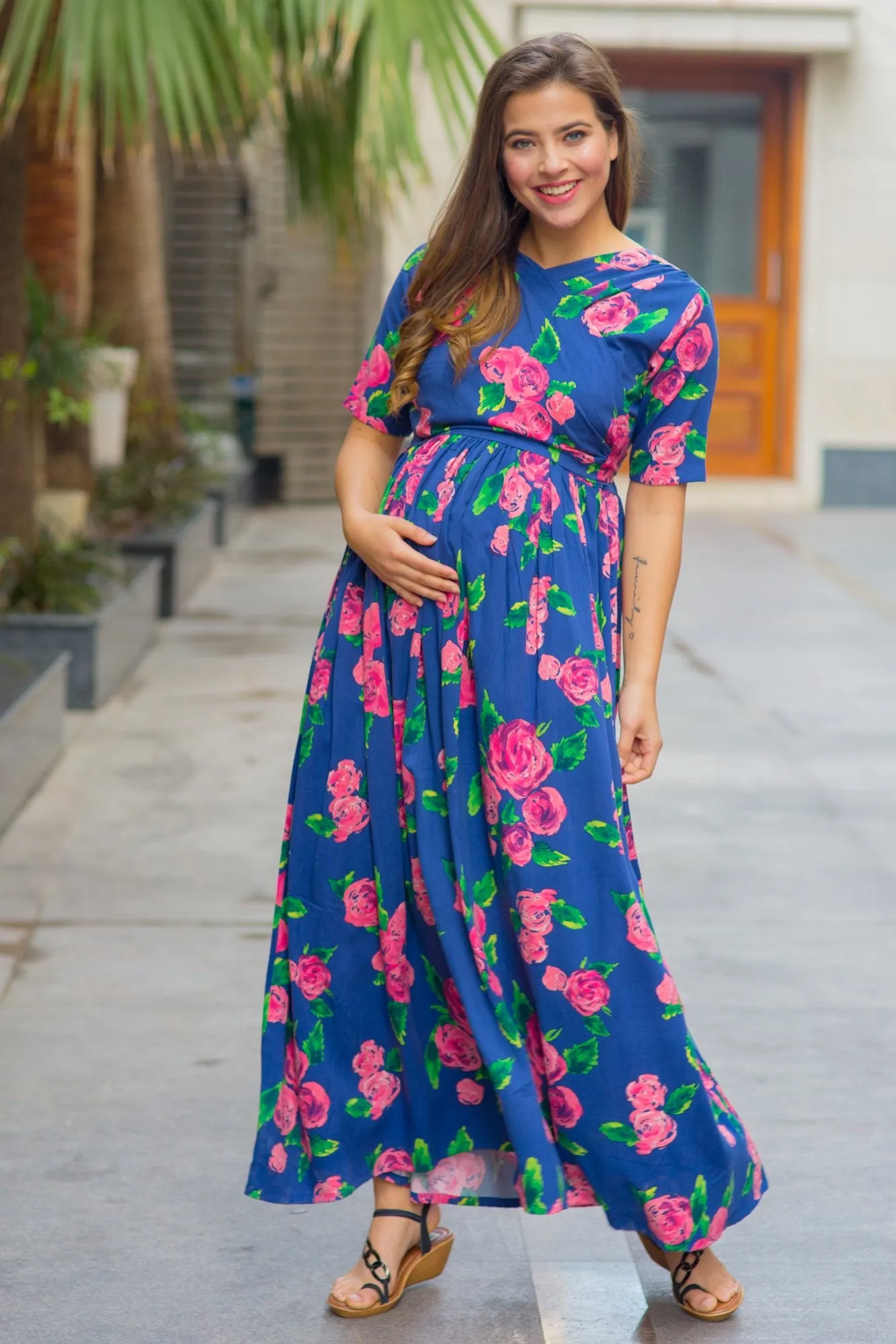 Rose Blossom Maternity & Nursing Wrap Dress