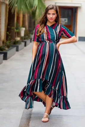 Royal Multi Striped Maternity & Nursing Wrap Dress