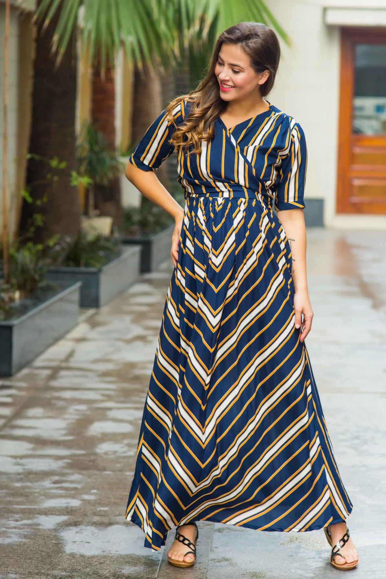 Royal Navy Striped Maternity & Nursing Wrap Dress