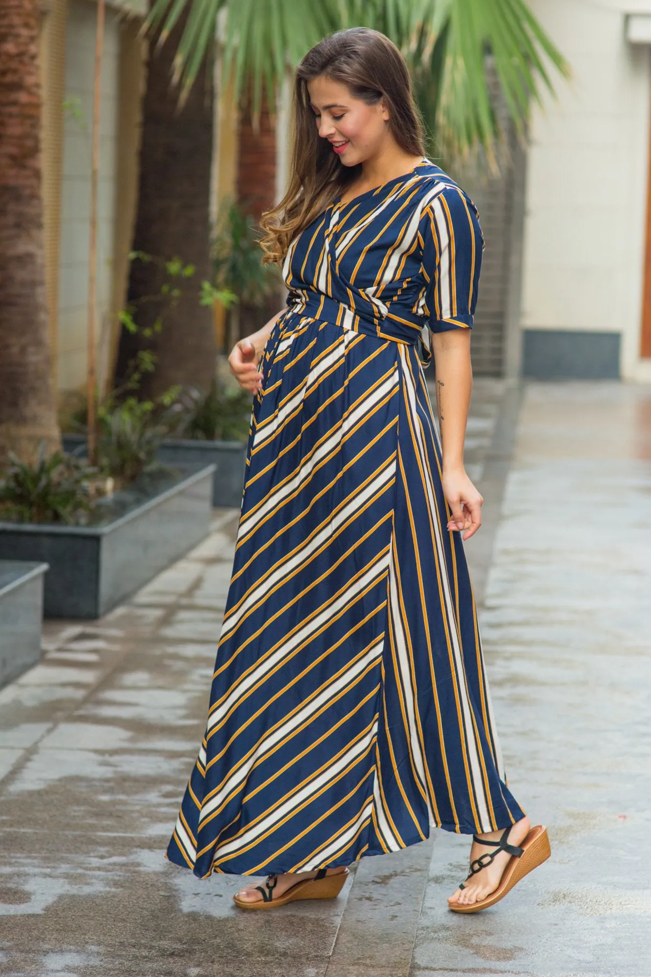 Royal Navy Striped Maternity & Nursing Wrap Dress