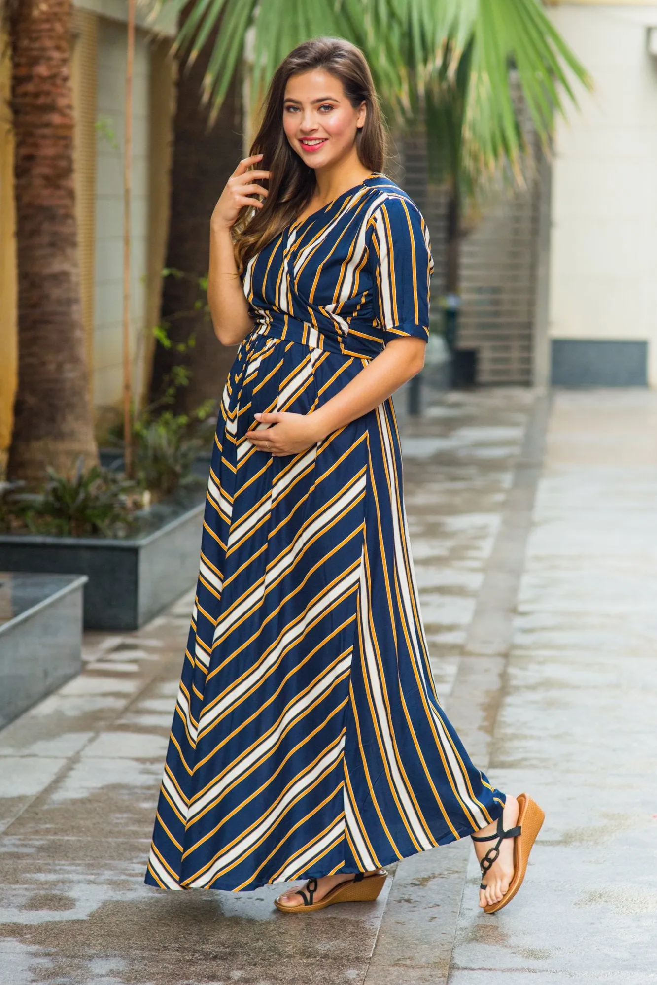 Royal Navy Striped Maternity & Nursing Wrap Dress