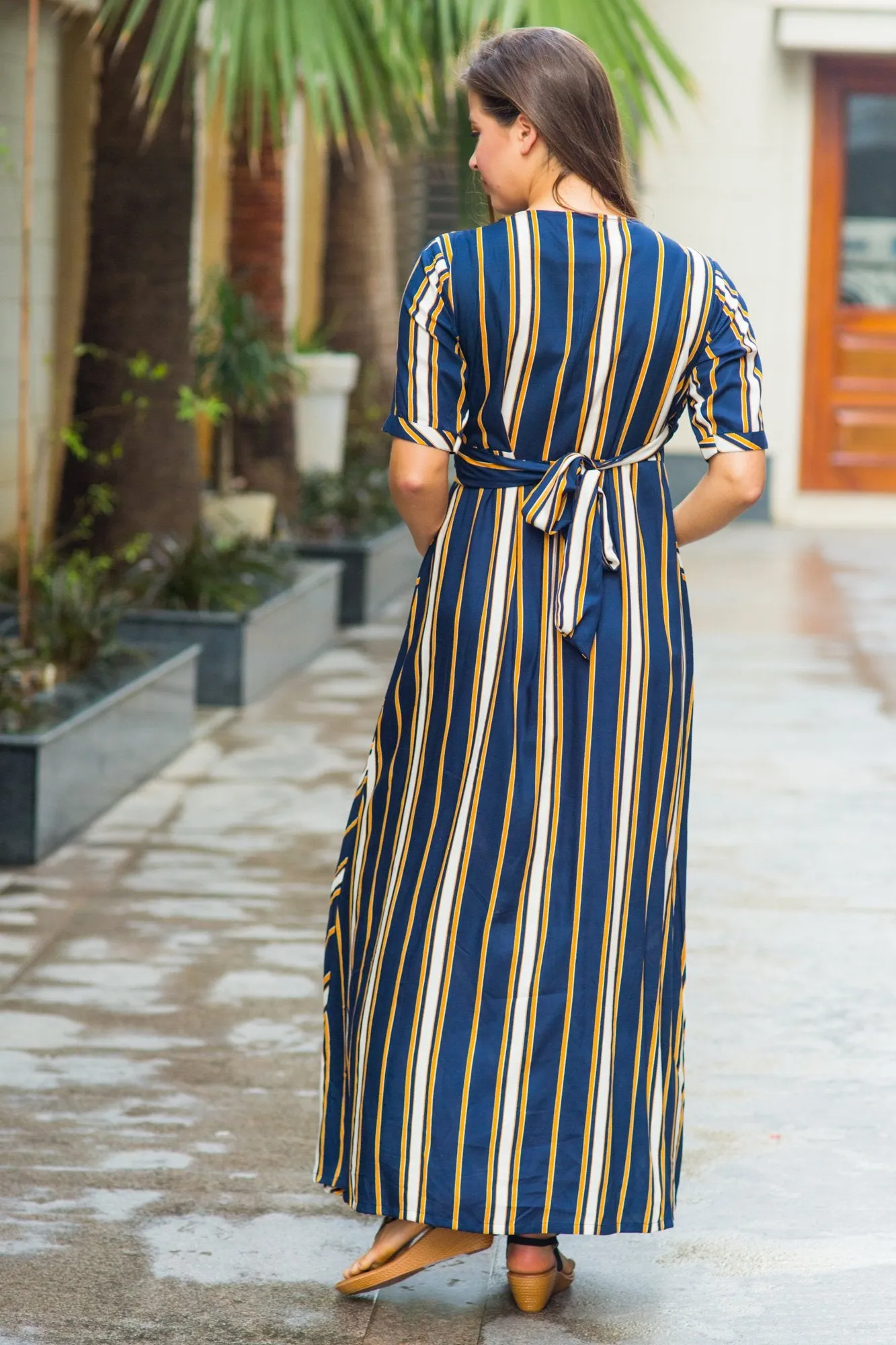 Royal Navy Striped Maternity & Nursing Wrap Dress