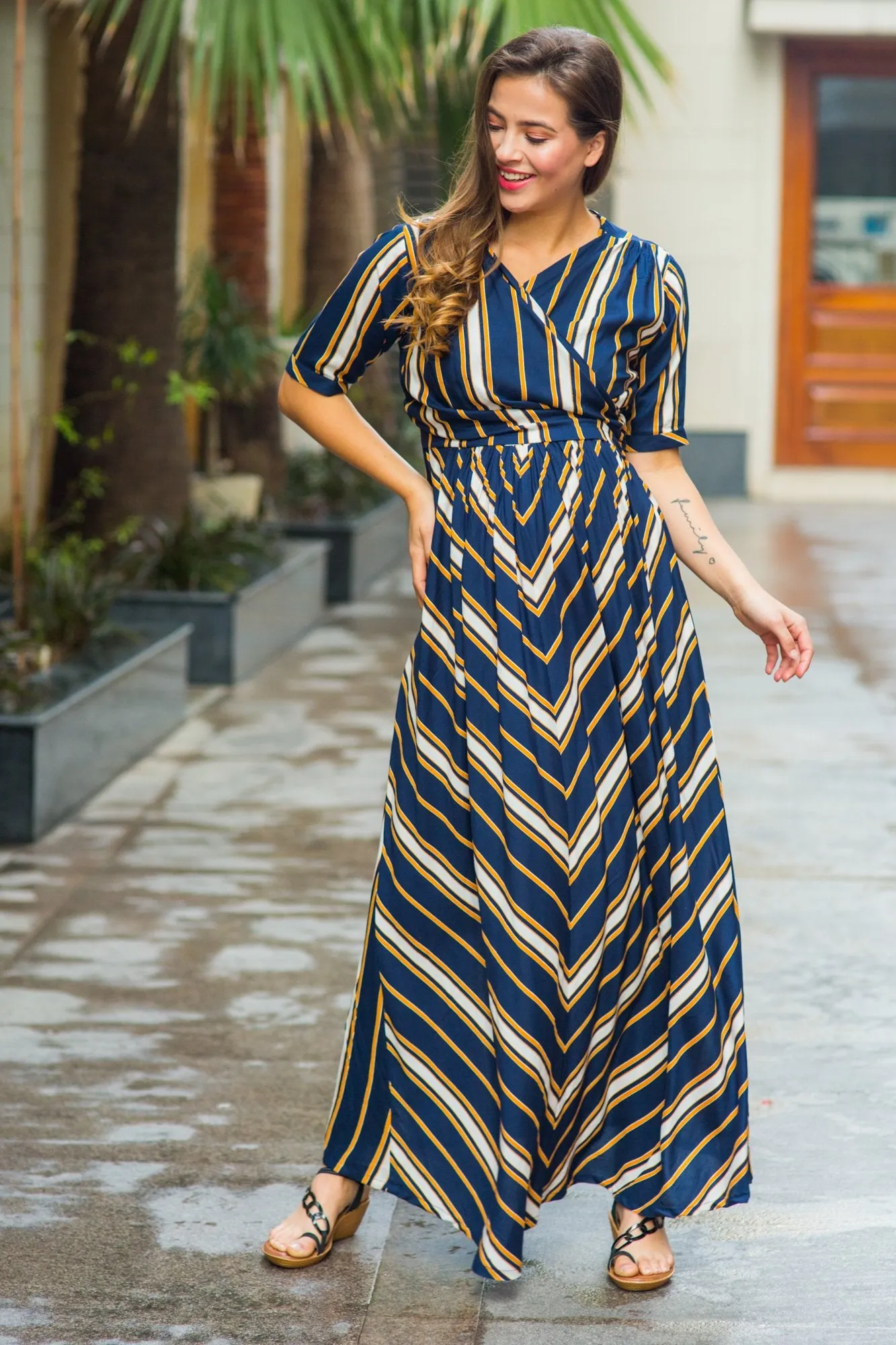 Royal Navy Striped Maternity & Nursing Wrap Dress