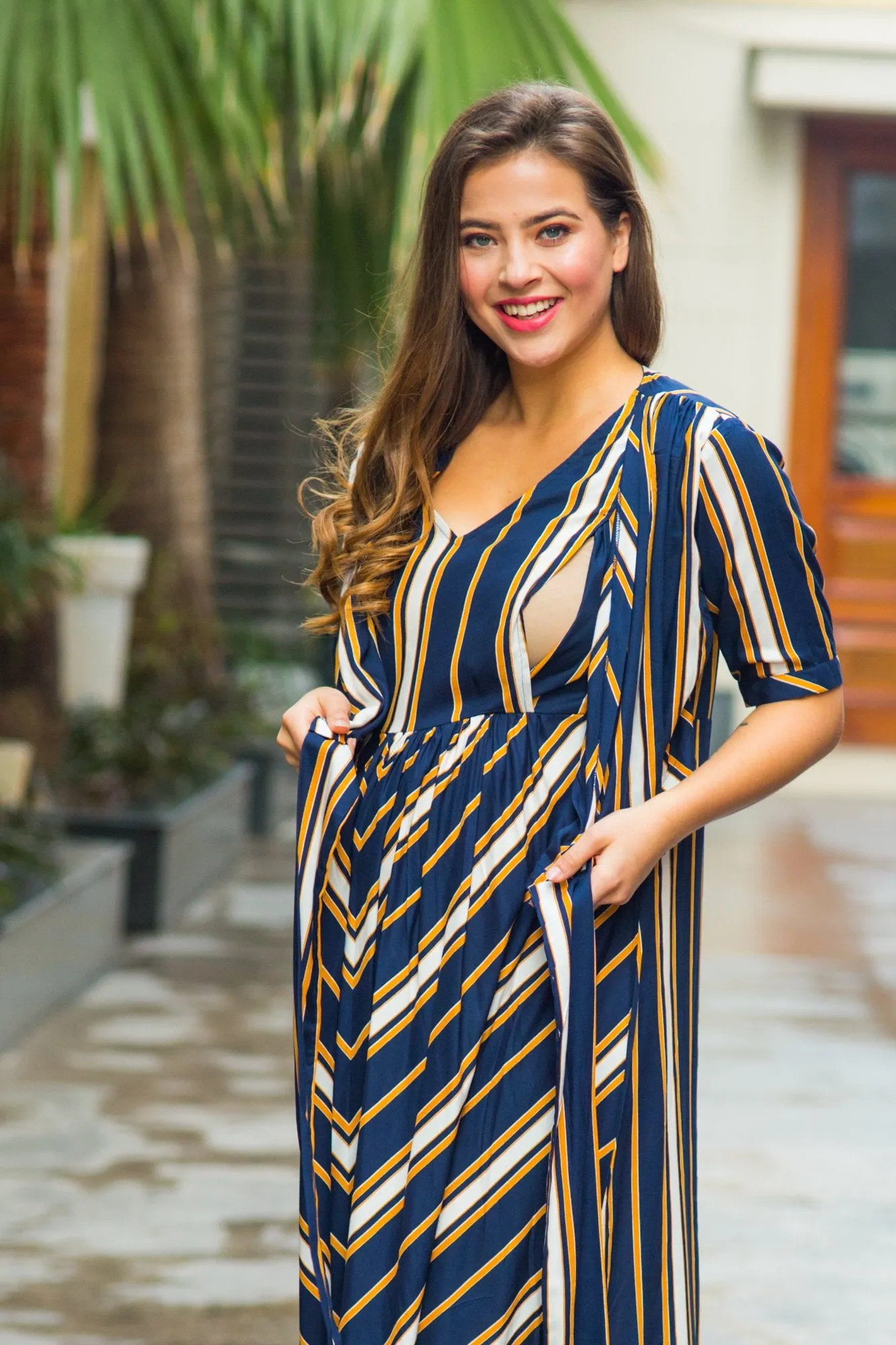 Royal Navy Striped Maternity & Nursing Wrap Dress