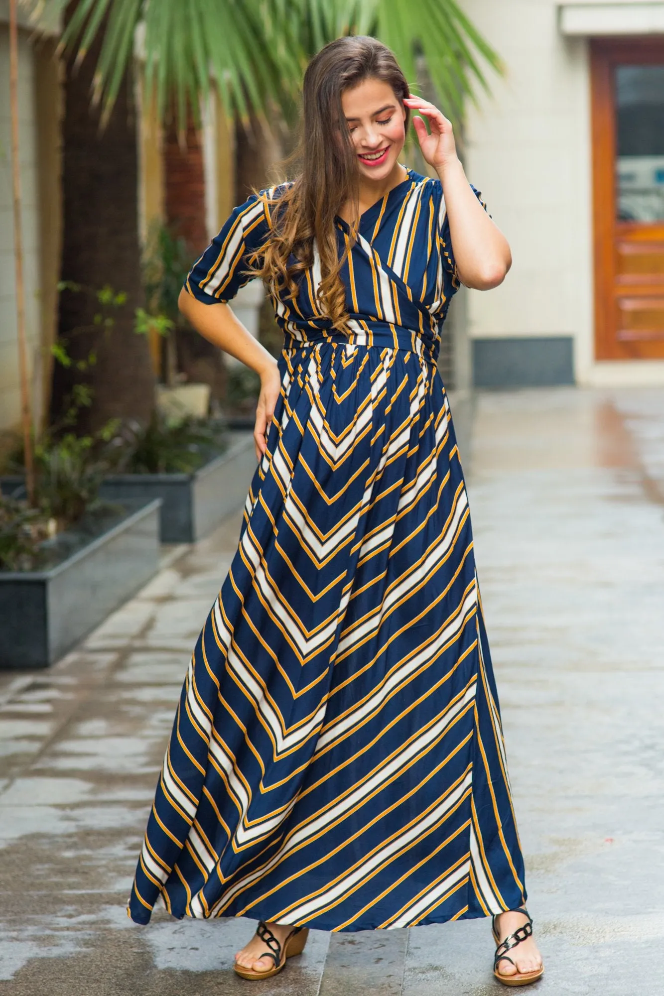 Royal Navy Striped Maternity & Nursing Wrap Dress