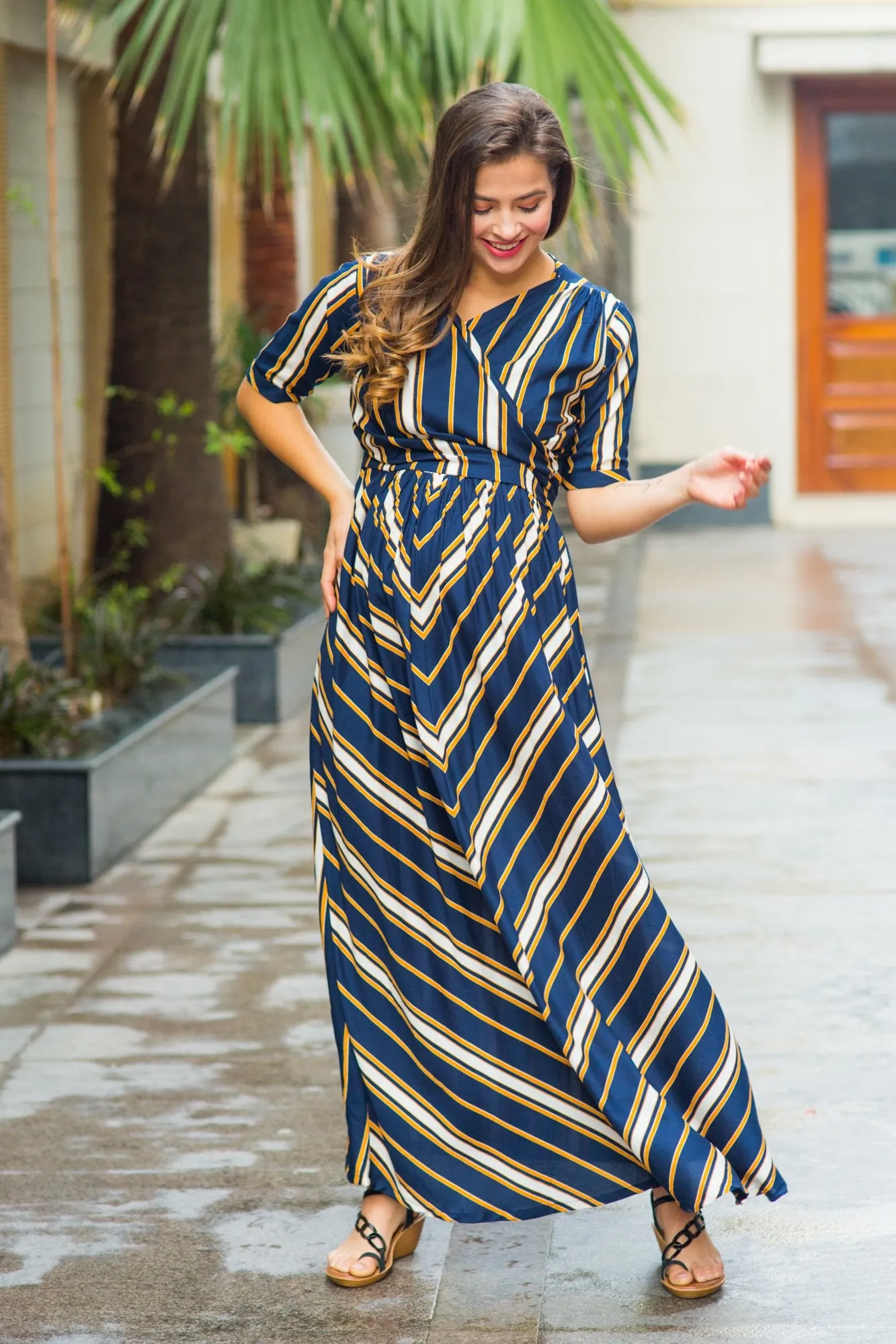 Royal Navy Striped Maternity & Nursing Wrap Dress