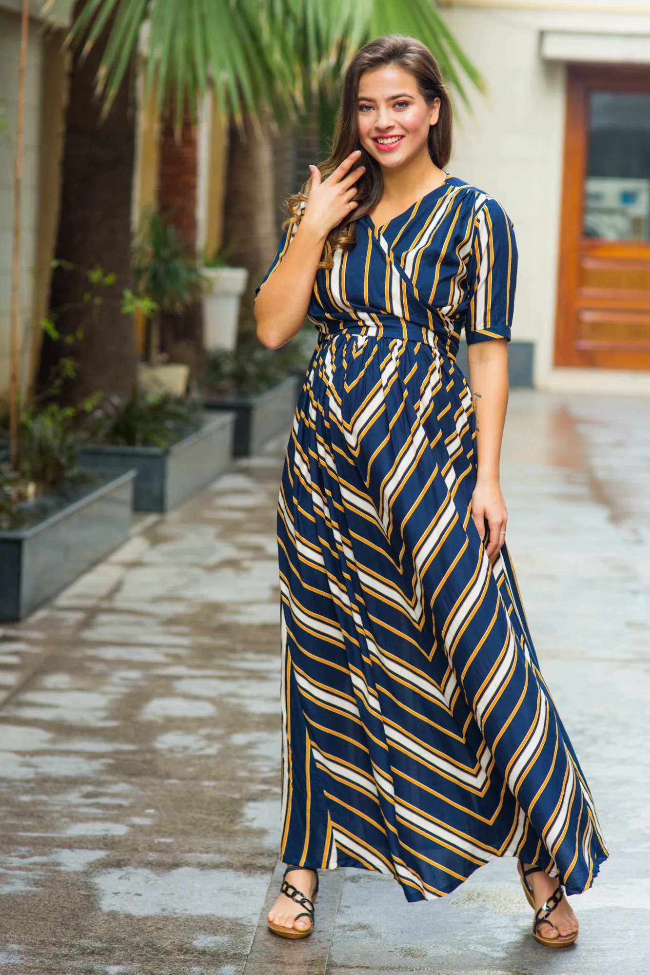 Royal Navy Striped Maternity & Nursing Wrap Dress