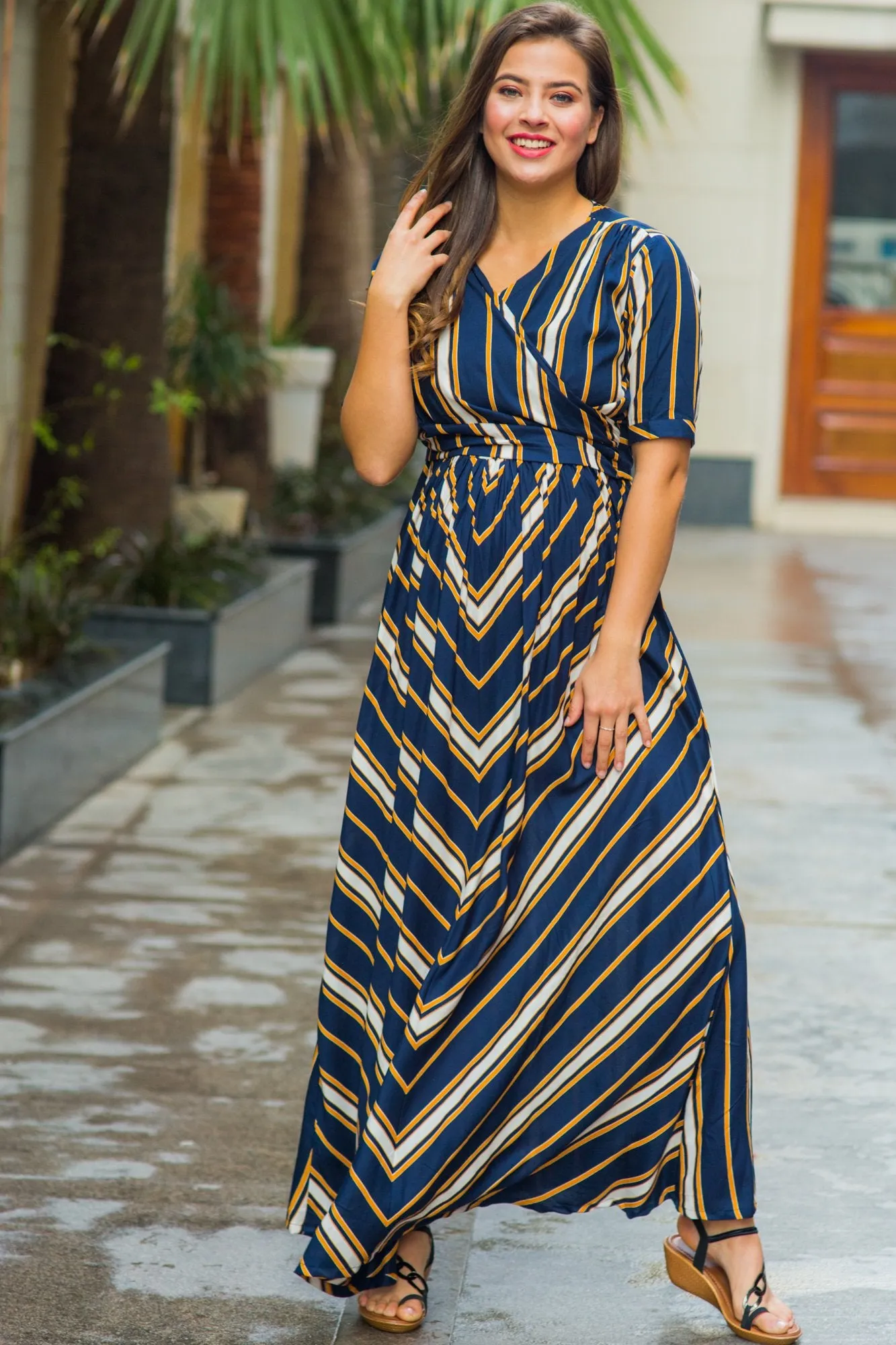 Royal Navy Striped Maternity & Nursing Wrap Dress