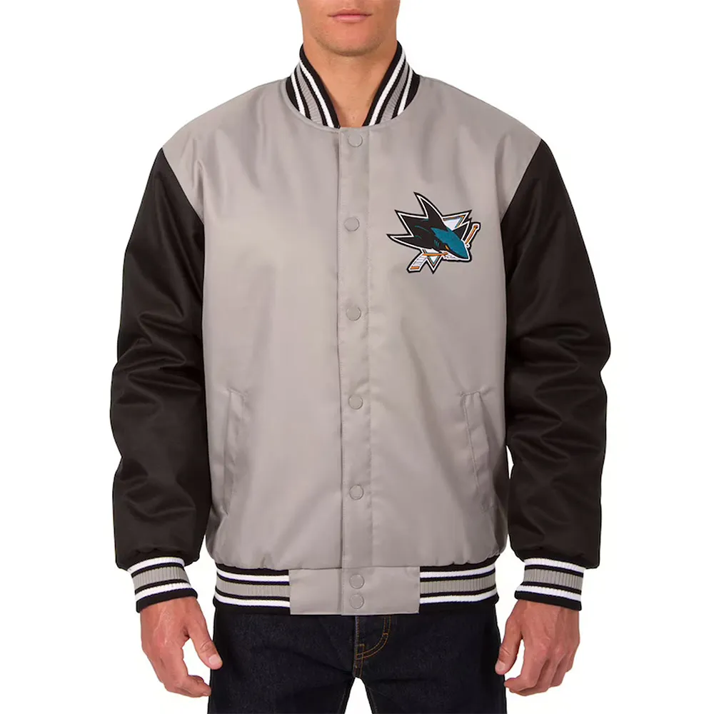 San Jose Sharks Front Hit Gray and Black Poly Twill Jacket