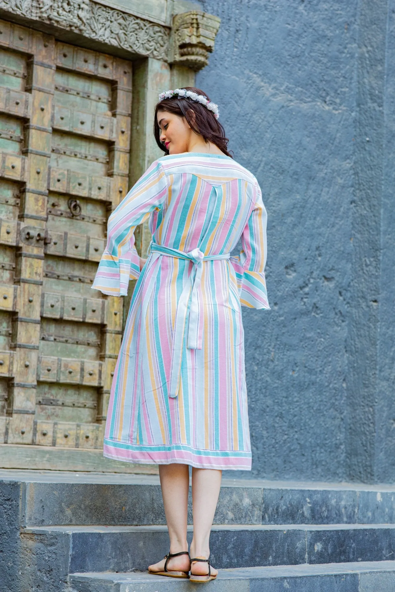 Serene Striped Maternity & Nursing Knee Wrap Dress