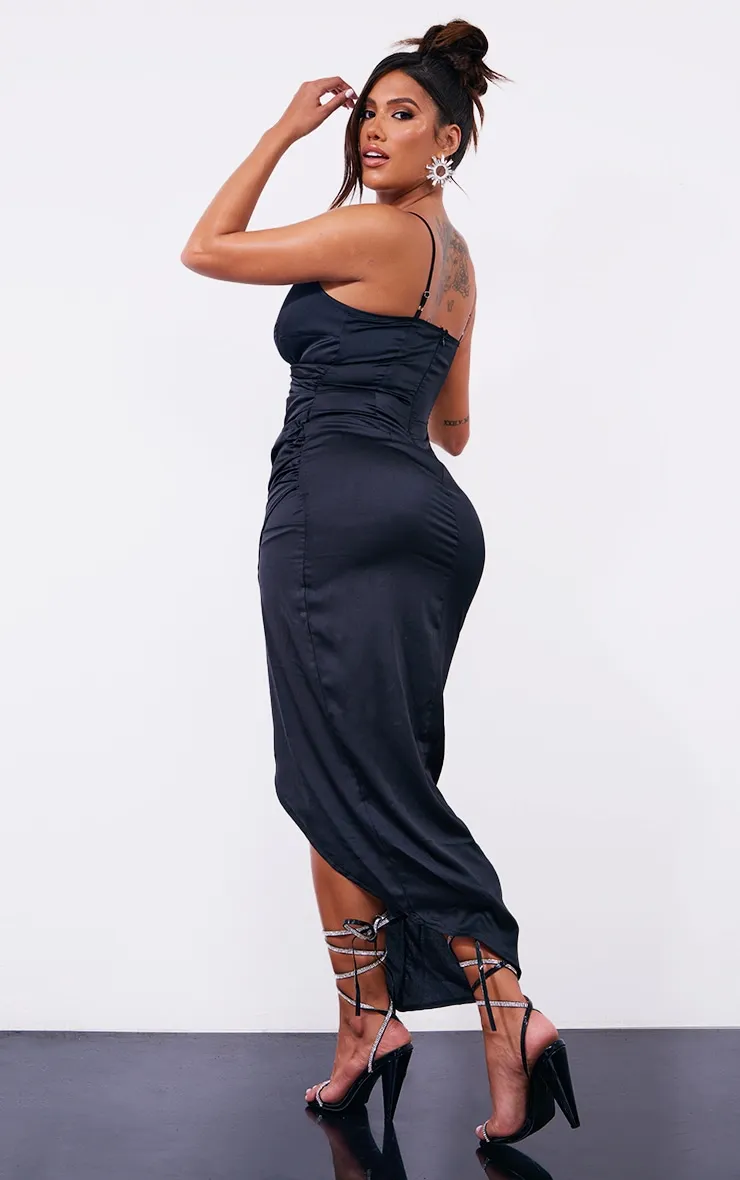 Shape Black Satin Wrap Midaxi Dress | Shape