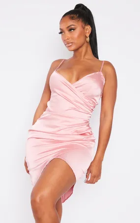 Shape Dusty Pink Satin Wrap Dress | Curve