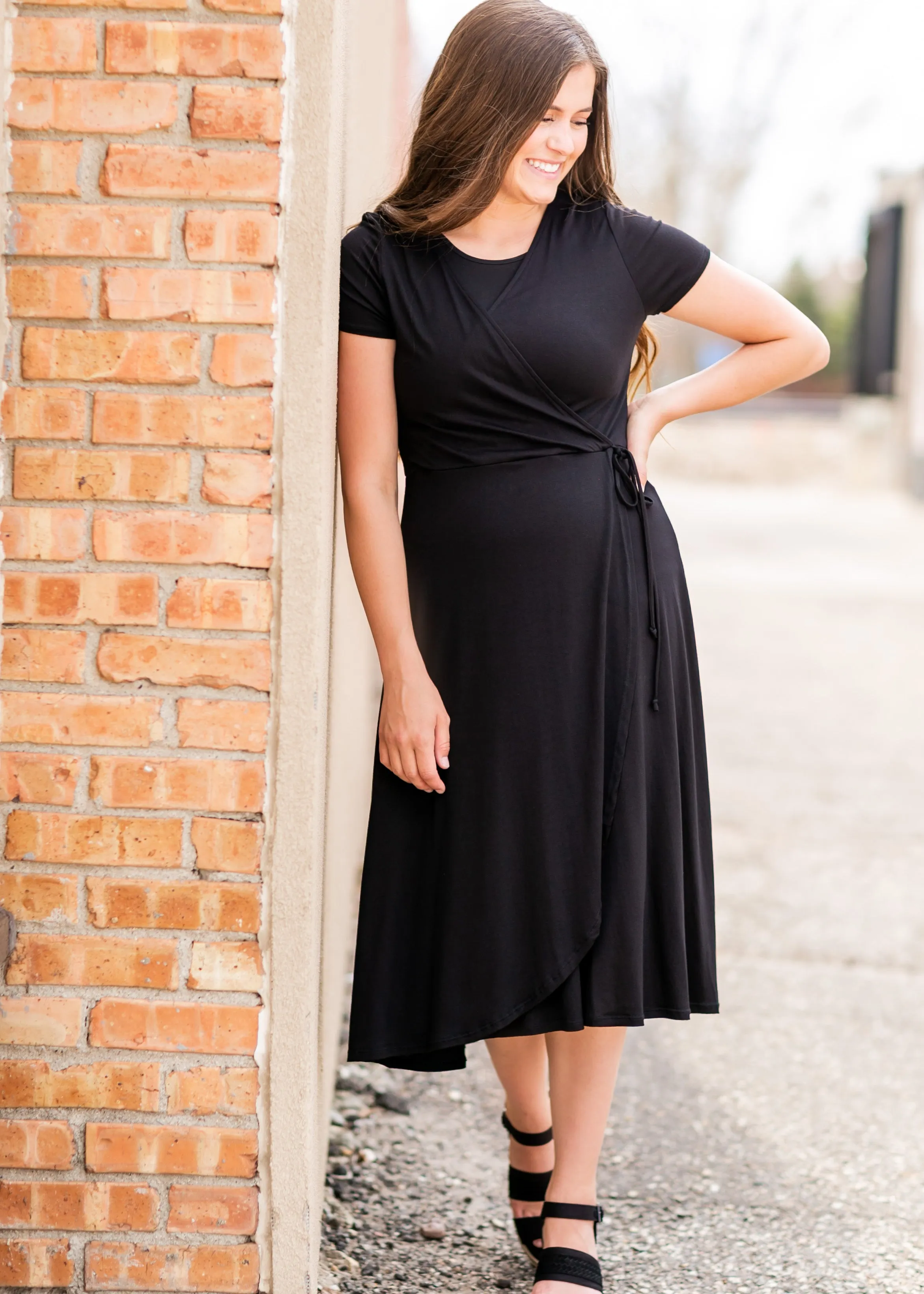 Short Sleeve Wrap Midi Dress - FINAL SALE