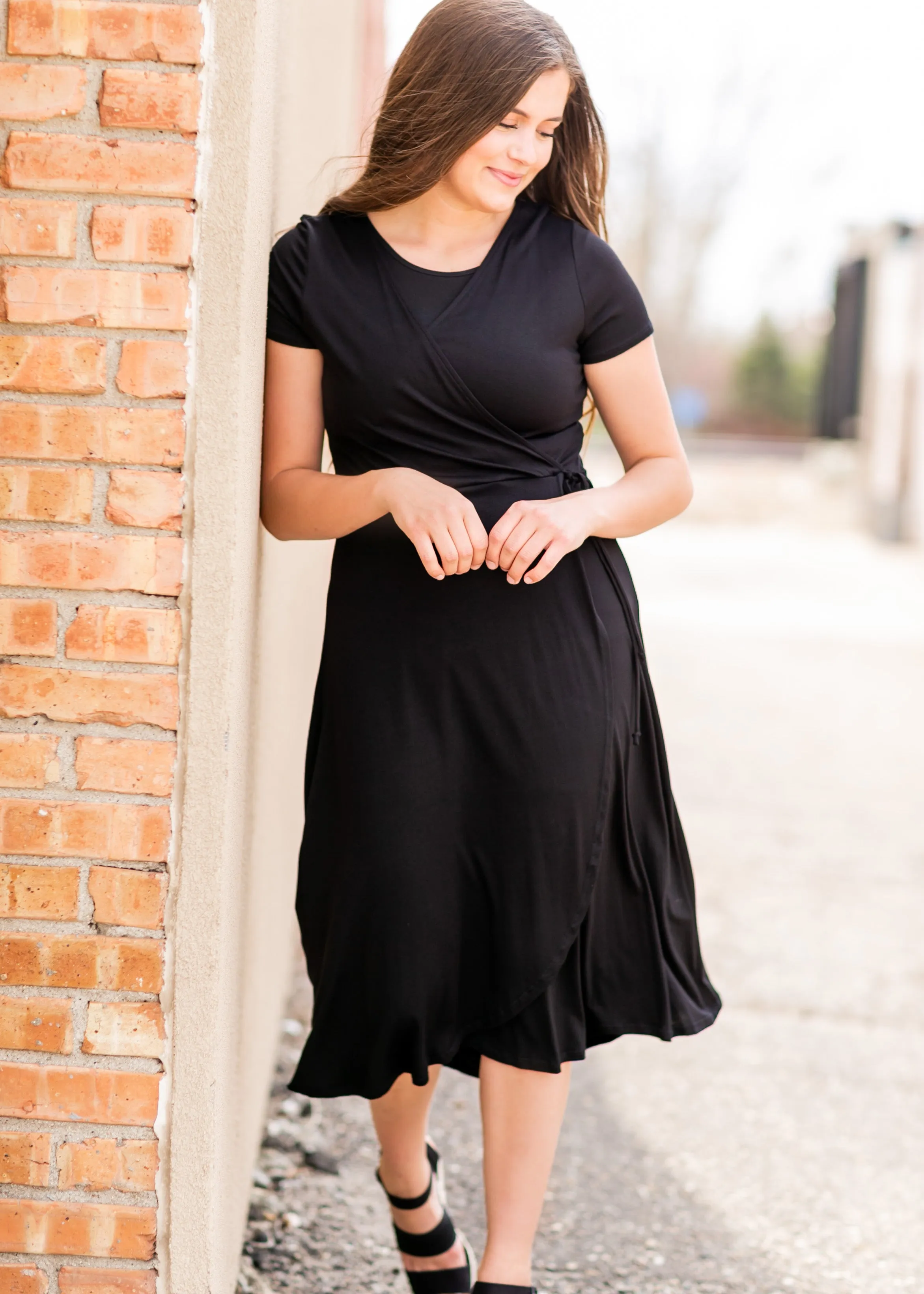 Short Sleeve Wrap Midi Dress - FINAL SALE