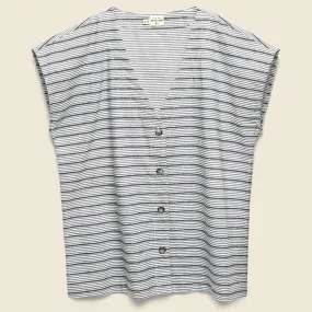 Sleeveless Nora Top - Textured Grey Stripe