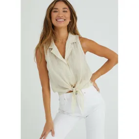 Sleeveless Tie Front Top