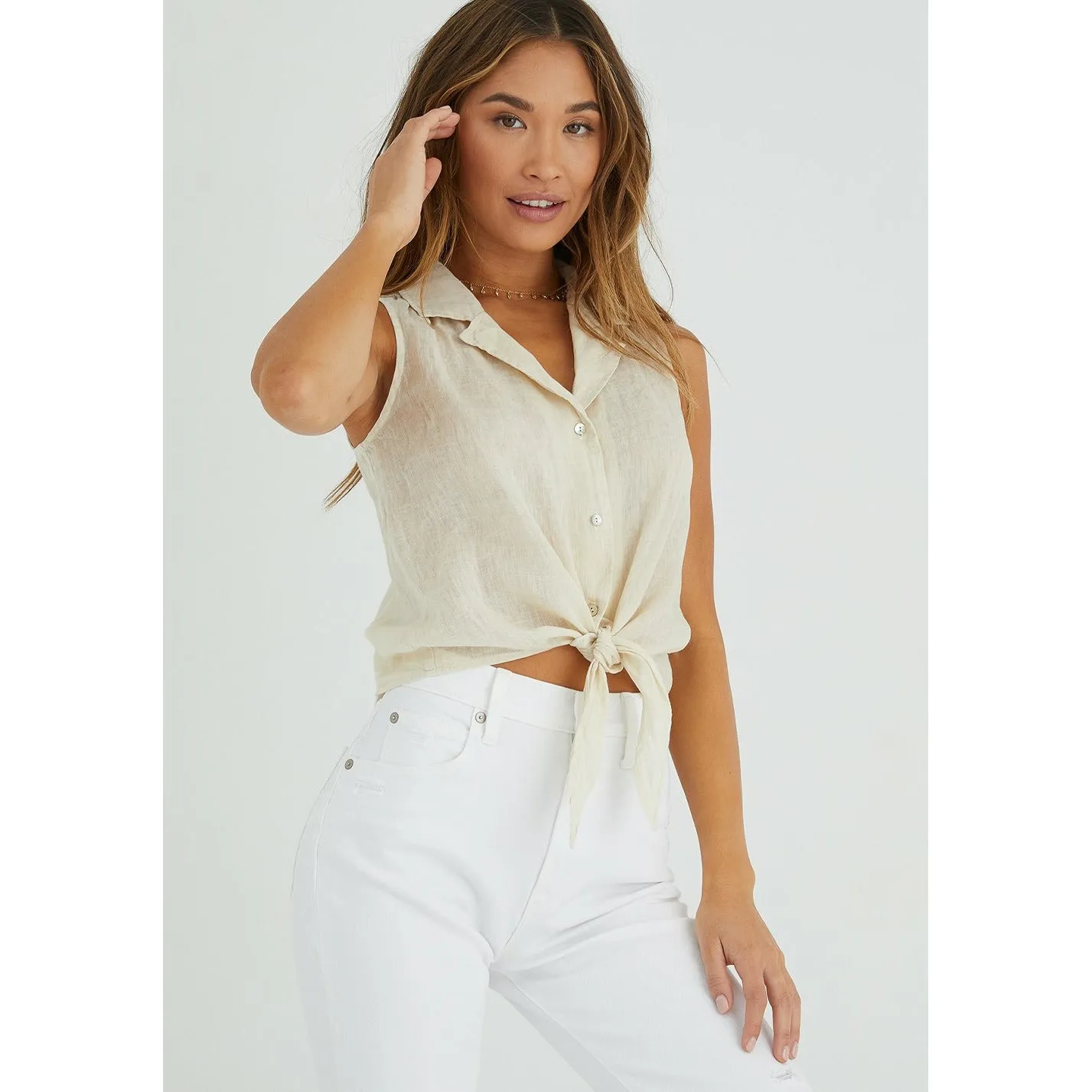 Sleeveless Tie Front Top