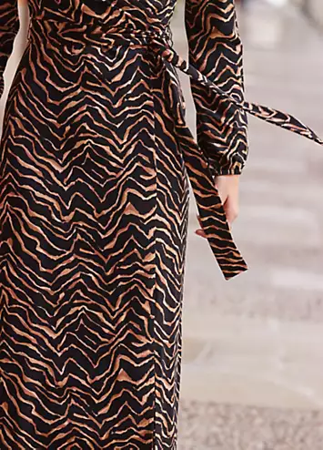 Sosandar Natural Animal Print Midi Wrap Dress | Grattan