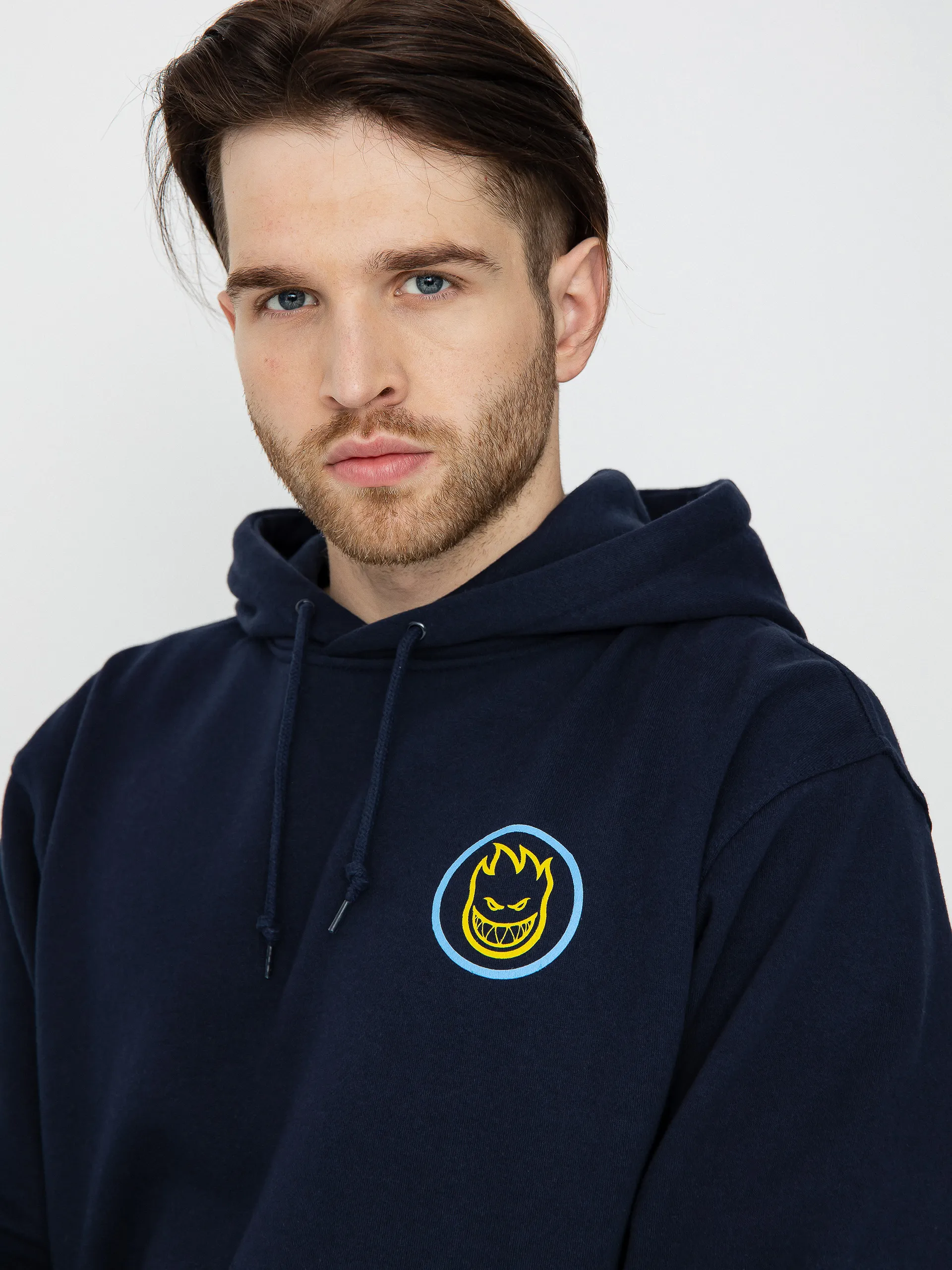 Spitfire Classic Swirl Overlay HD Hoodie (deep navy w/blue & yellow prints)