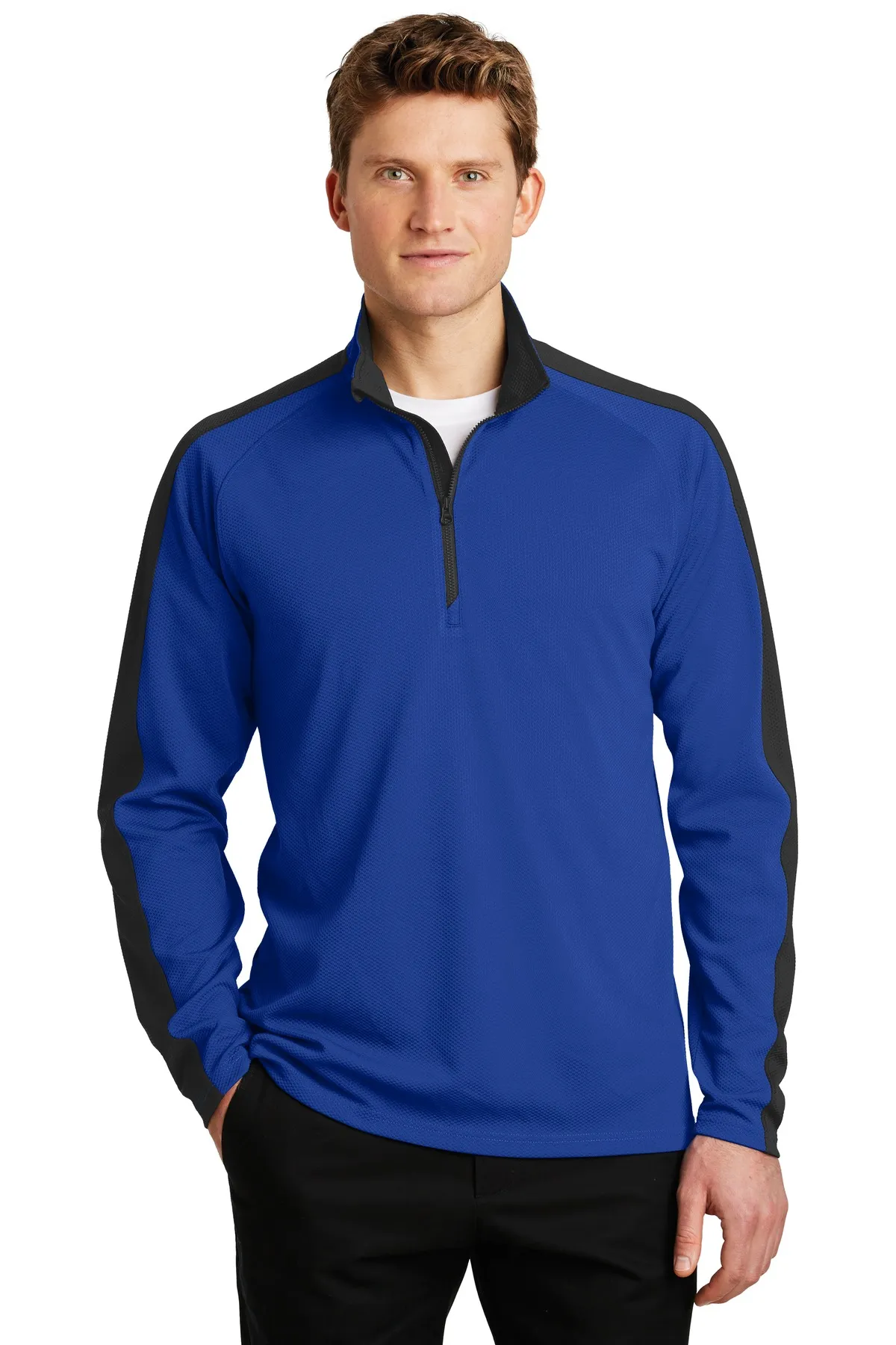 Sport-Tek  Sport-Wick  Textured Colorblock 1/4-Zip Pullover. ST861