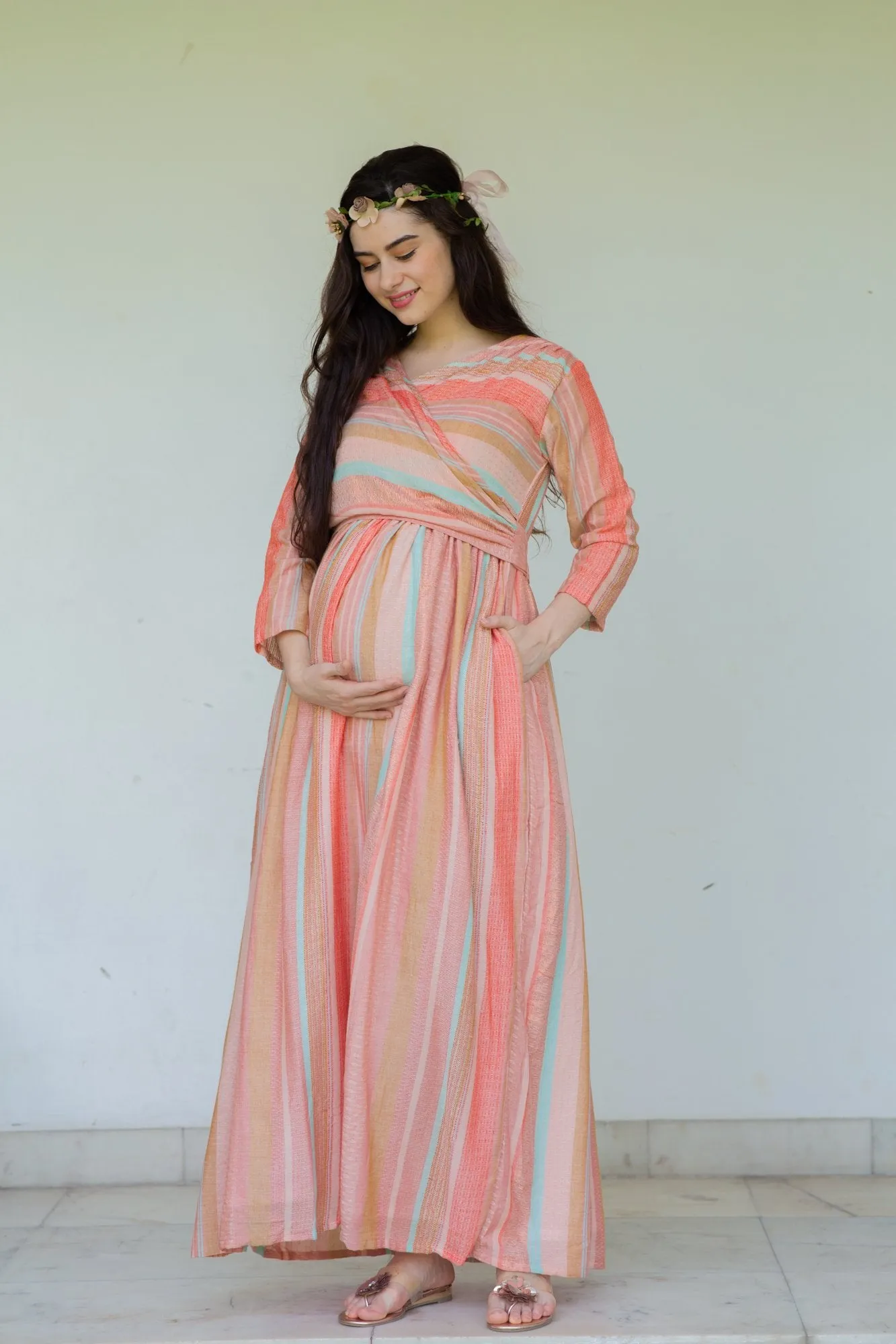 Striped Berry Maternity & Nursing Wrap Dress