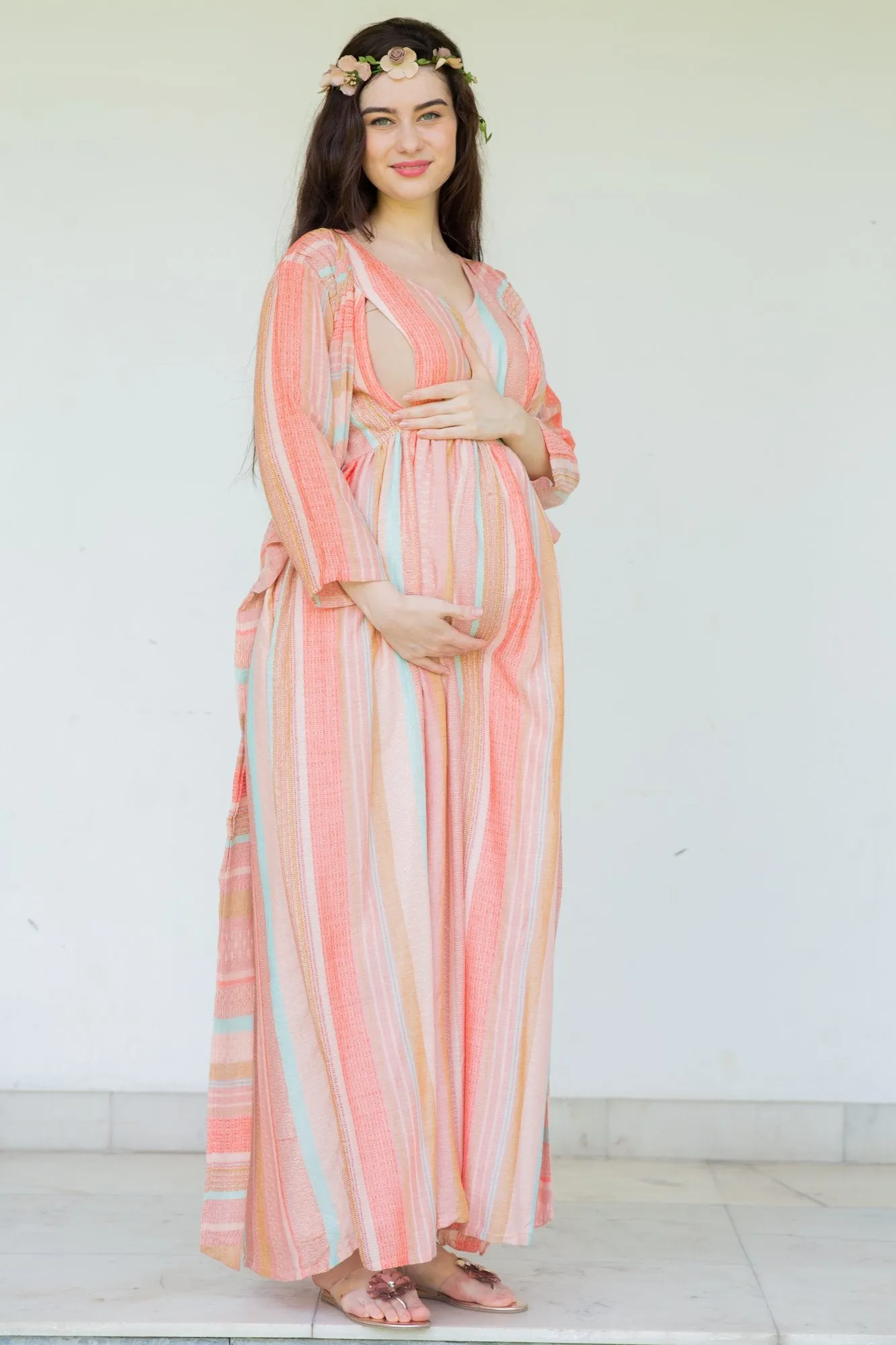 Striped Berry Maternity & Nursing Wrap Dress