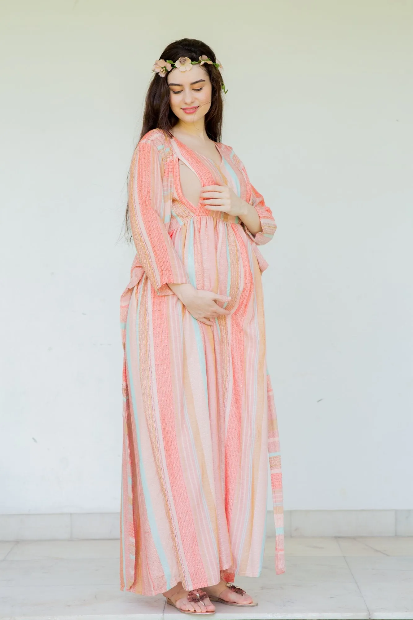 Striped Berry Maternity & Nursing Wrap Dress