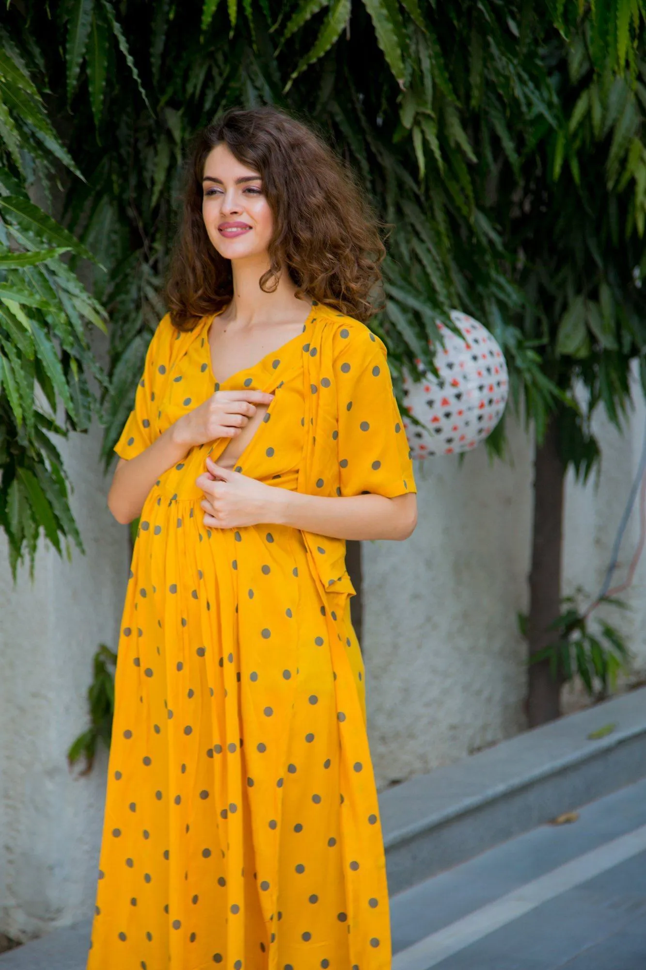 Sunrise Polka Maternity & Nursing Wrap Midi Dress