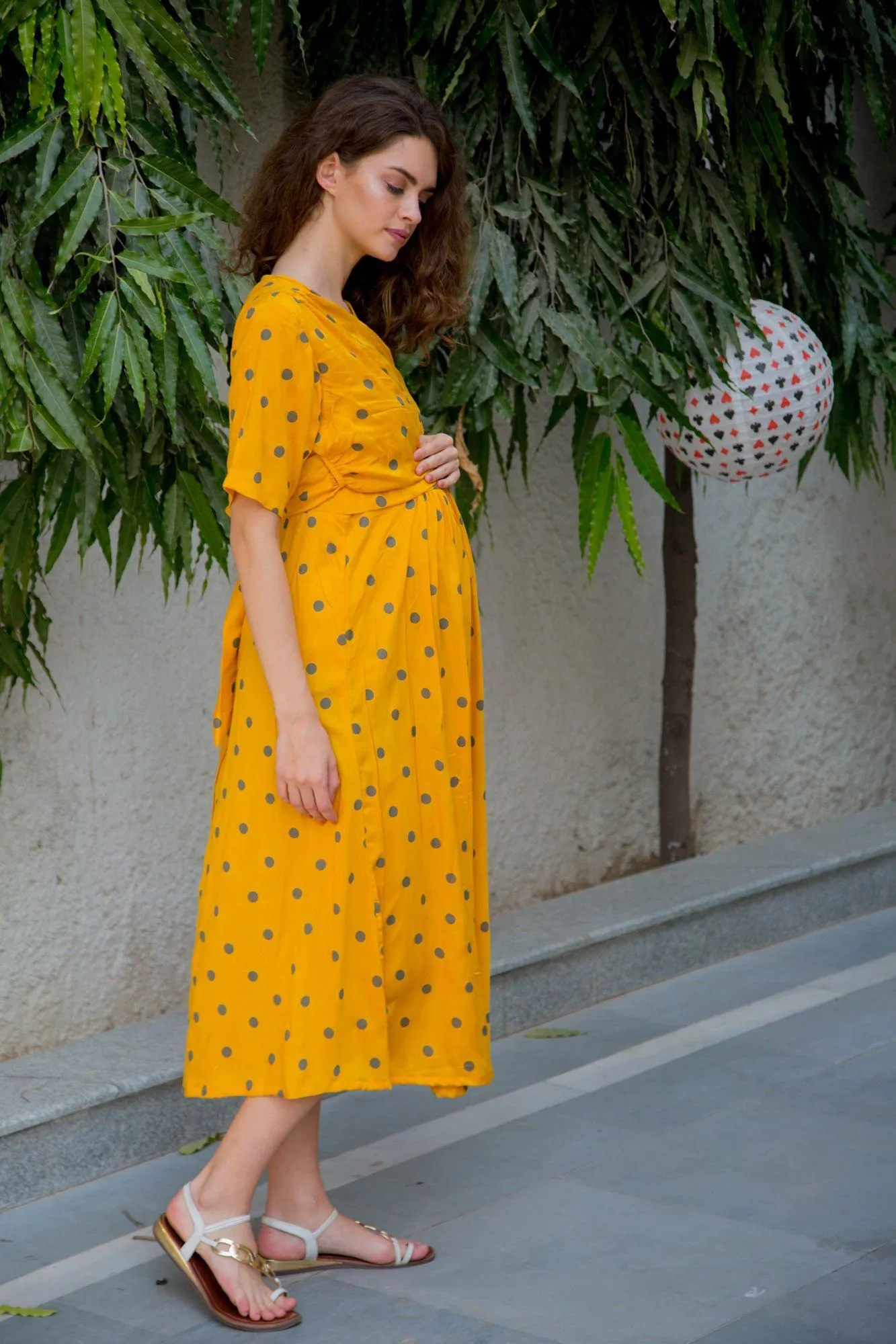 Sunrise Polka Maternity & Nursing Wrap Midi Dress