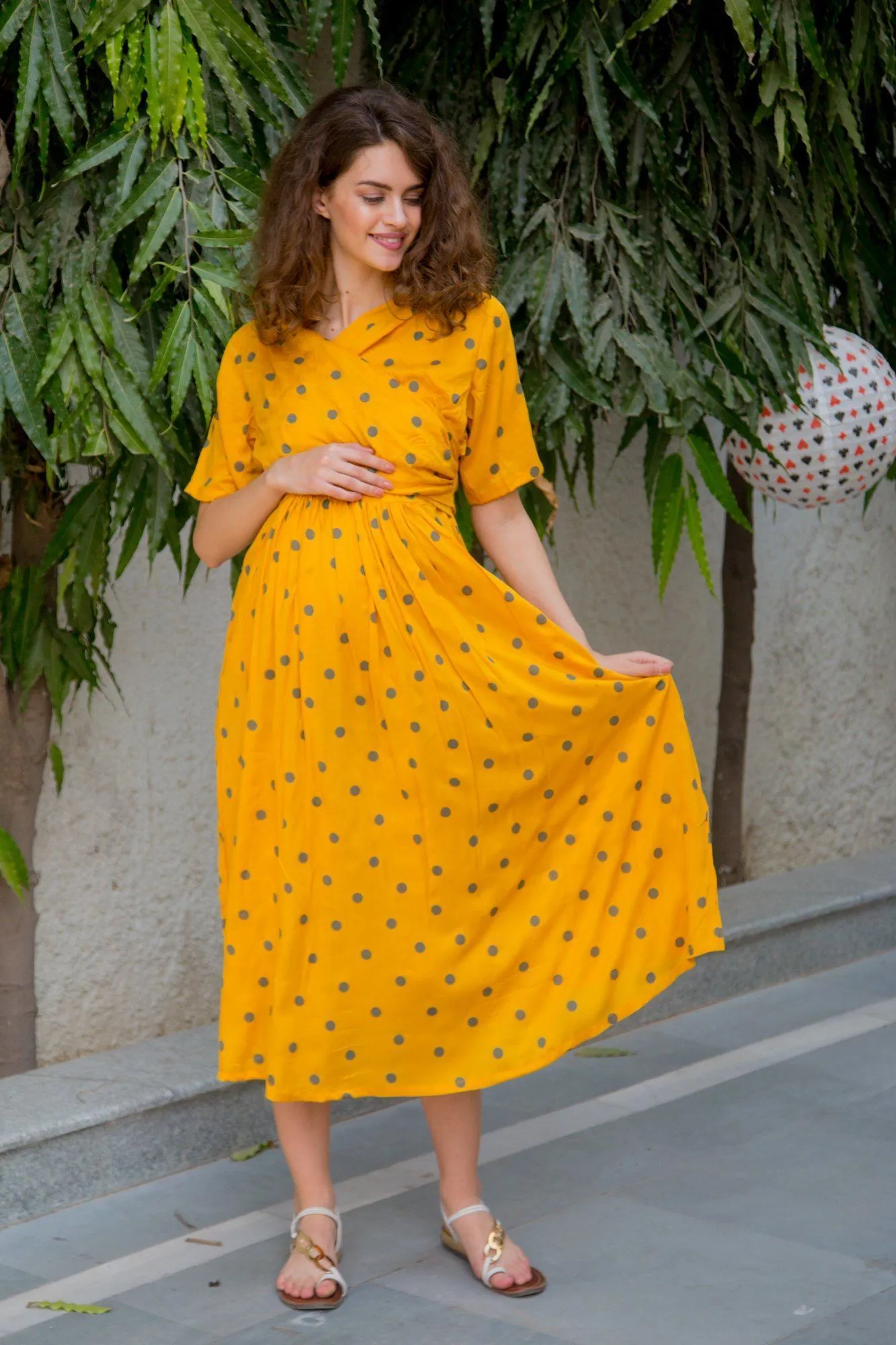 Sunrise Polka Maternity & Nursing Wrap Midi Dress