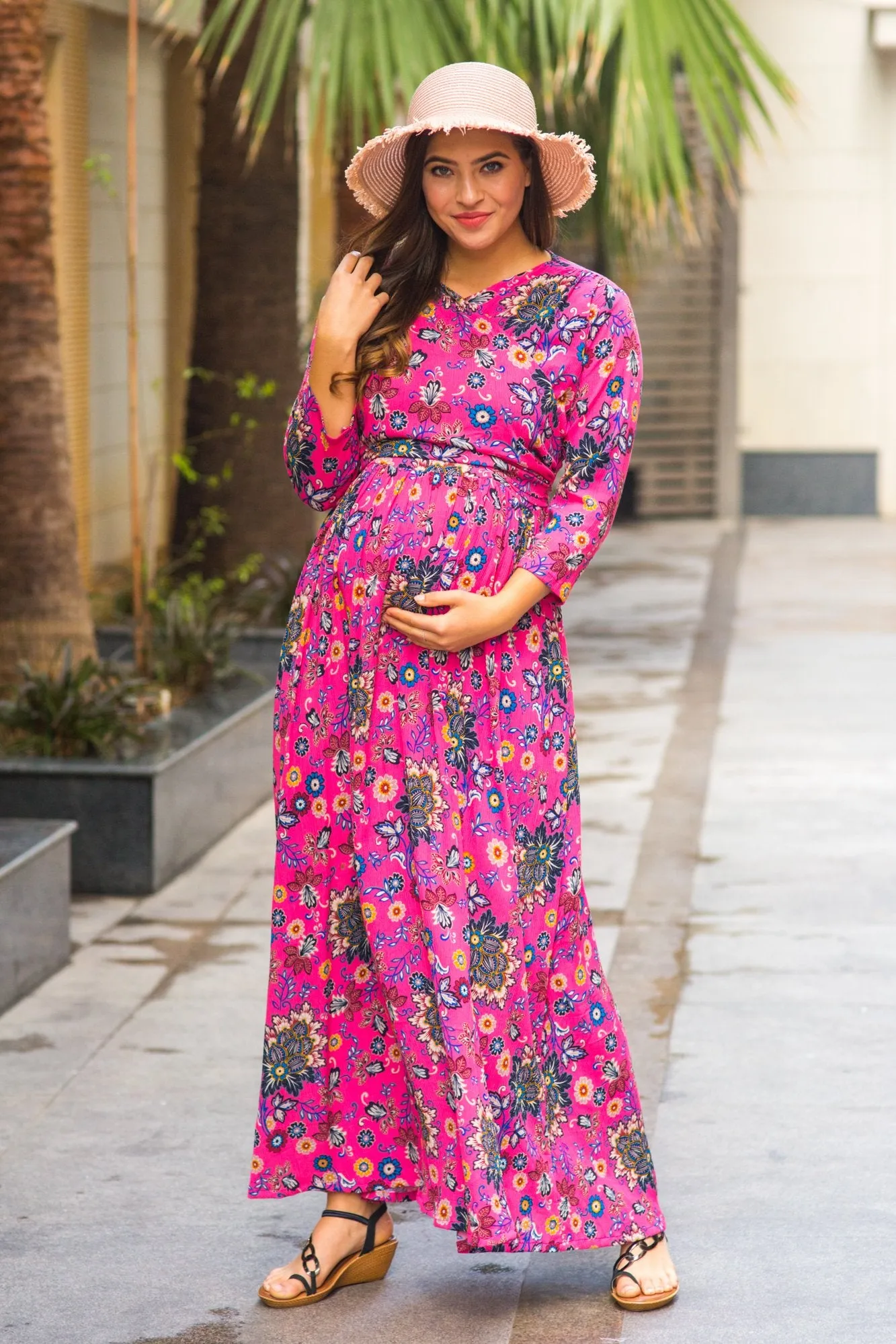 Taffy Pink Maternity & Nursing Wrap Dress