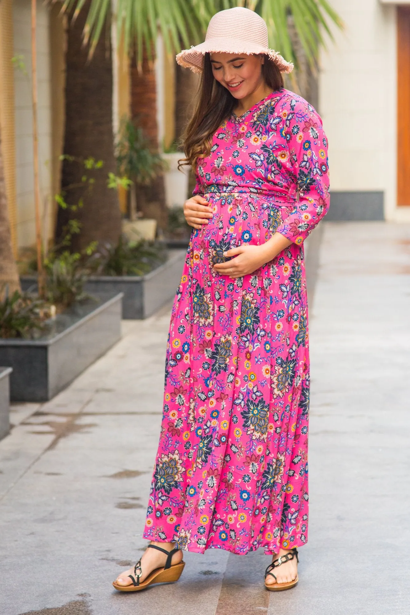 Taffy Pink Maternity & Nursing Wrap Dress