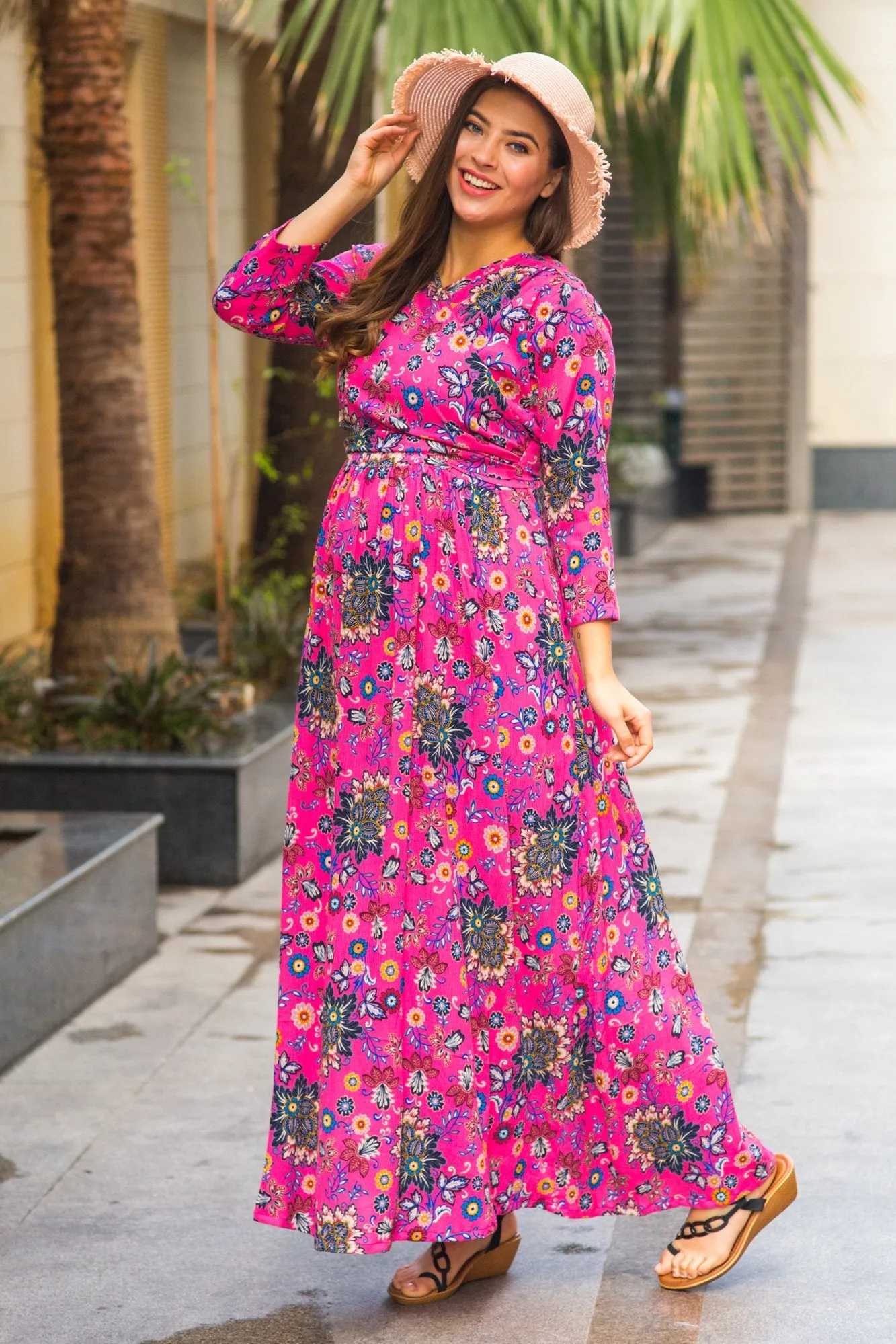 Taffy Pink Maternity & Nursing Wrap Dress