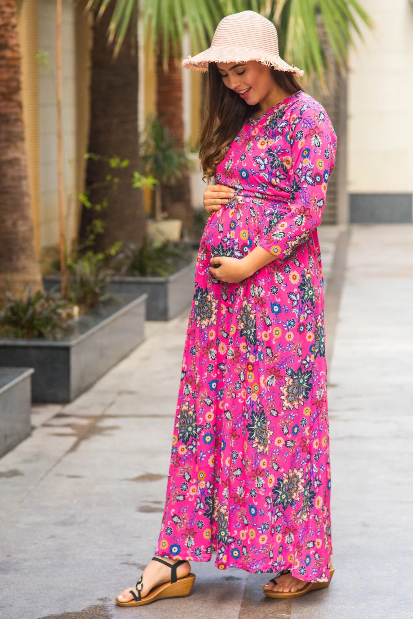 Taffy Pink Maternity & Nursing Wrap Dress