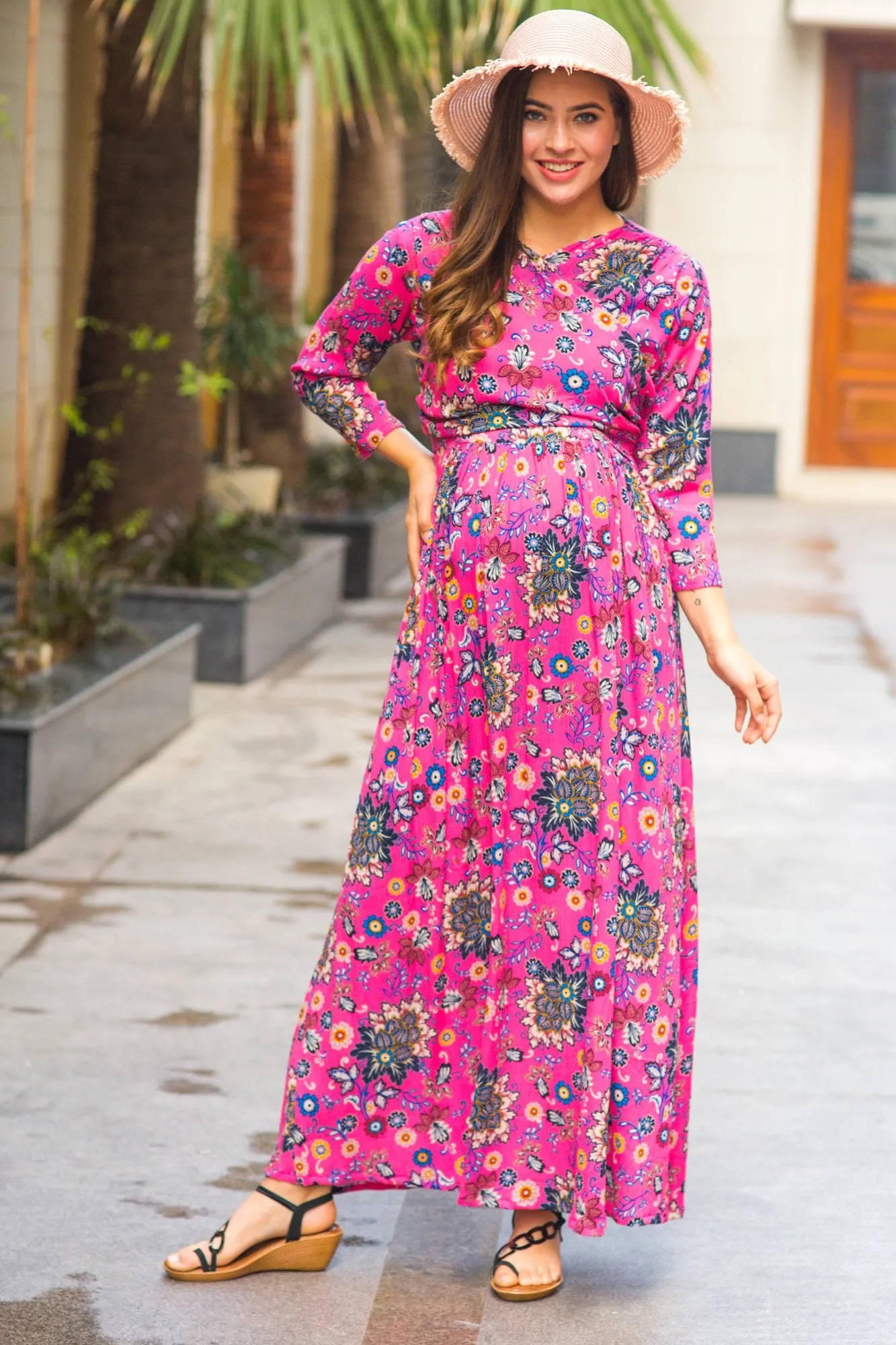 Taffy Pink Maternity & Nursing Wrap Dress