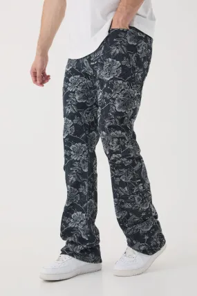 Tall Floral Jacquard Multi Cargo Flared Jeans