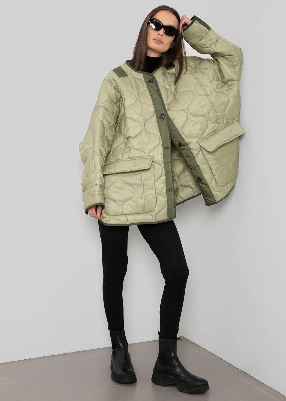 Teddy Quilted Jacket - Moss Green