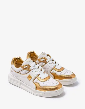 Valentino Garavani White & Gold One Stud Trainers