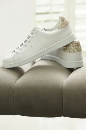 Victoria Cava Gold Glitter Back White Leather Trainers