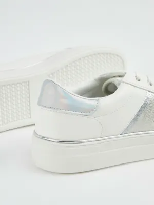 White Metallic Trim Cupsole Trainers | Women | George at ASDA