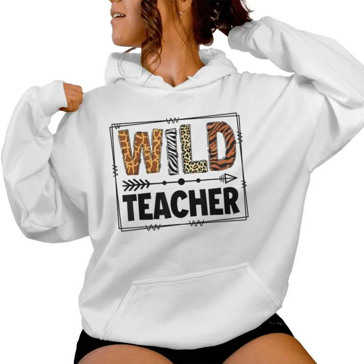 Wild One Teacher Two Wild Zoo Animal Theme Birthday Matching Women Hoodie