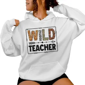 Wild One Teacher Two Wild Zoo Animal Theme Birthday Matching Women Hoodie