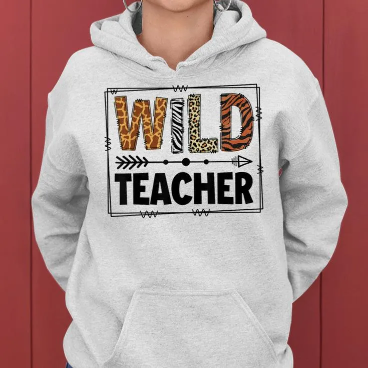 Wild One Teacher Two Wild Zoo Animal Theme Birthday Matching Women Hoodie