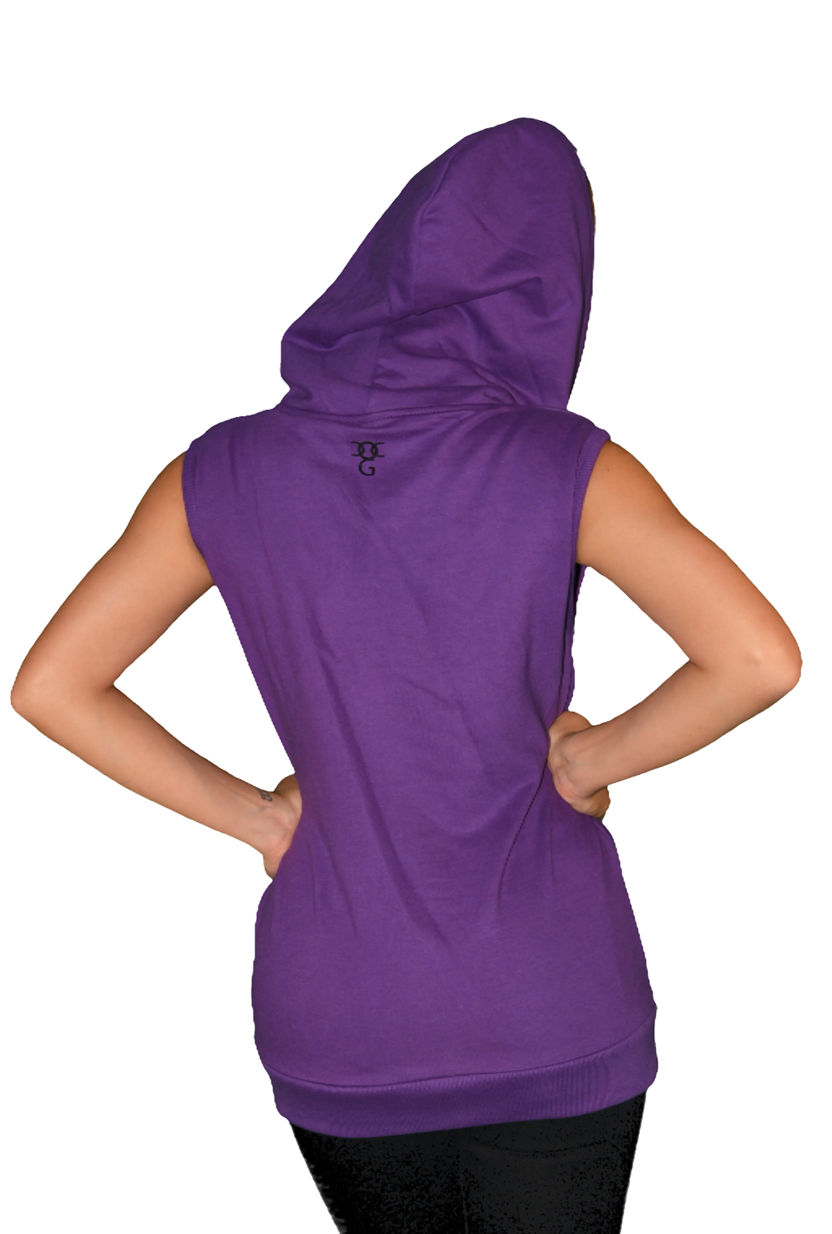 Womens Violet/Red/Black Heart Sleeveless Hooded Top