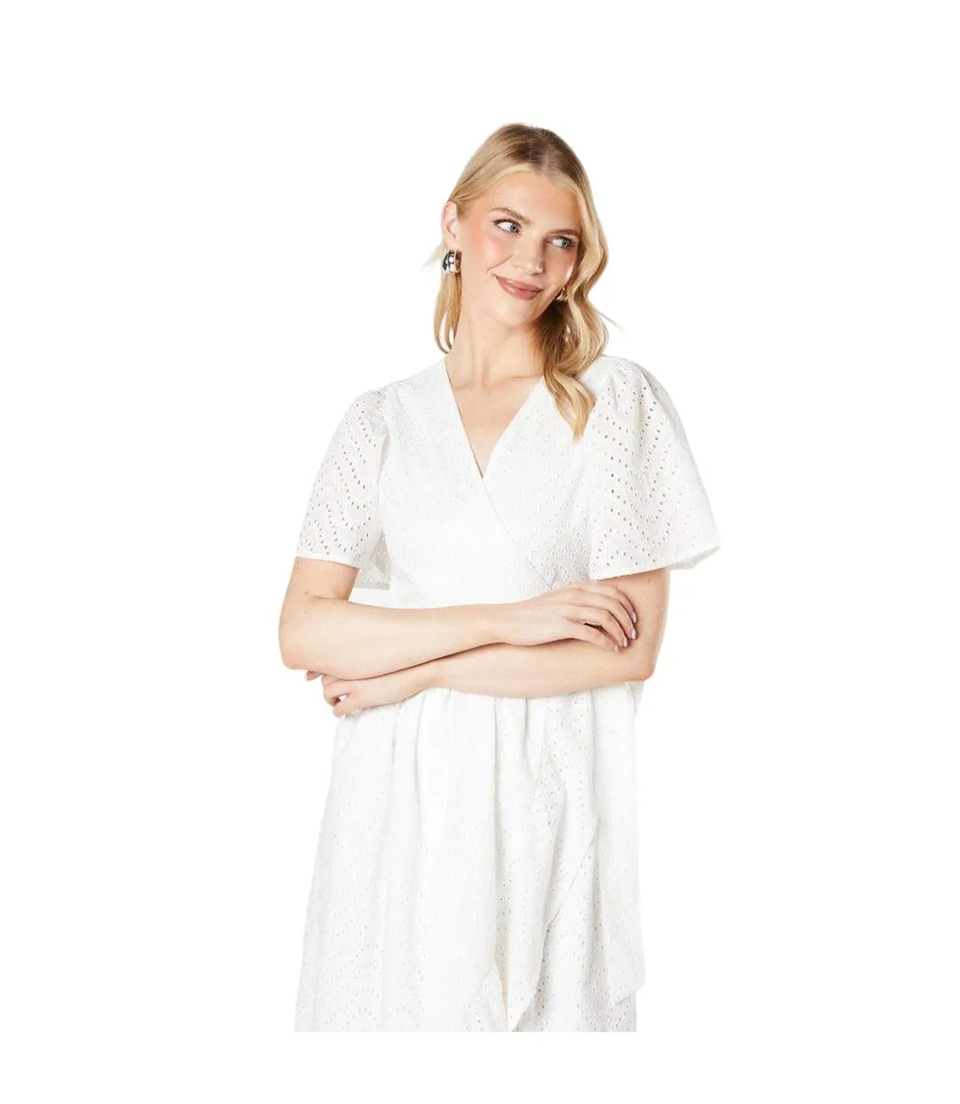 Womens/ladies broderie wrap dress ivory Principles