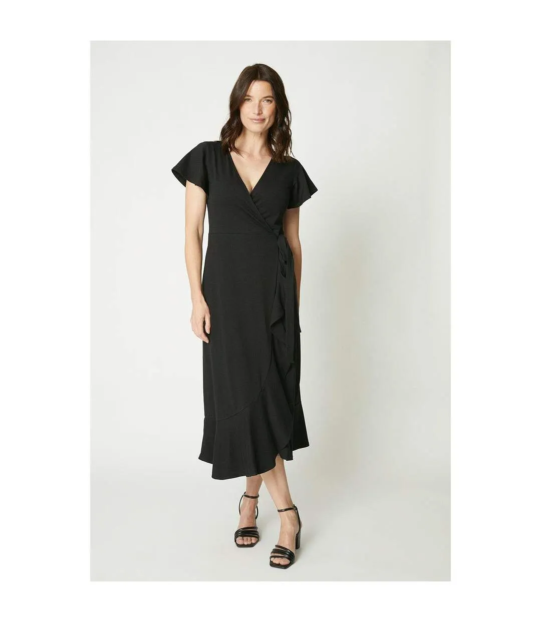 Womens/ladies ruffled wrap midi dress black Maine