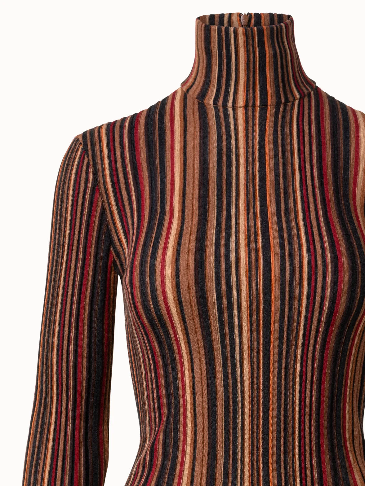 Wool Silk Knit Pullover with Small Irregular Stripes