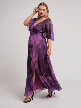 Yours Abstract Mesh Wrap Maxi Dress - Purple