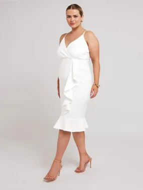 Yours Curve Jacquard Ruffle Wrap Dress - White