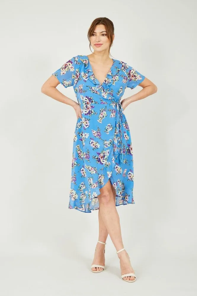 Yumi Blue Floral Wrap Dress